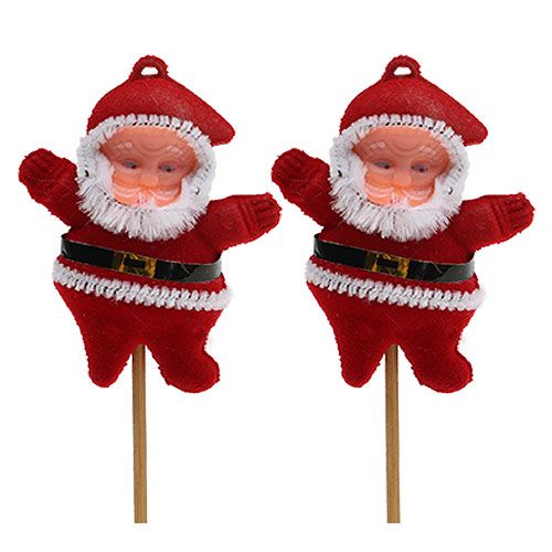 Floristik24 Papai Noel 6cm vermelho flocado em palito 48 unidades