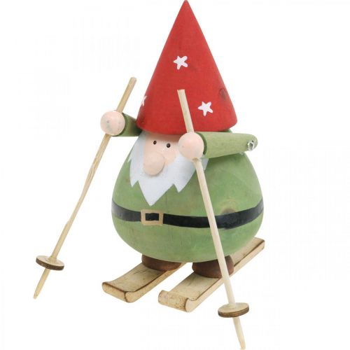 Itens Gnomo sobre esquis figura decorativa de madeira Gnomo de Natal H13cm