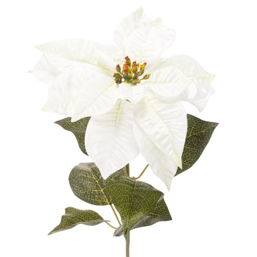 Poinsétia artificial branca, galho grande florido para decoração, 65 cm, 2 peças