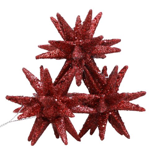 Floristik24 Poinsétias Decorações de Natal glitter vermelho Ø7cm 6 unidades