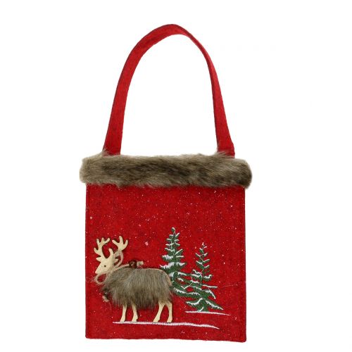 Floristik24 Bolsa de Natal vermelha com pele 15,5 cm x 18 cm 3 unidades