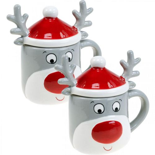 Itens Caneca de rena de Natal com tampa Alt.15cm 2 unidades