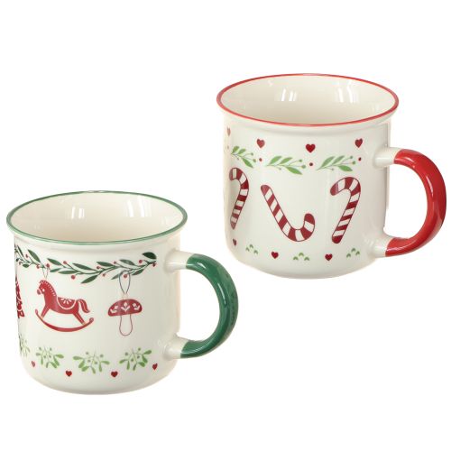 Floristik24 Caneca de natal cerâmica vermelha verde creme H9cm 2 peças