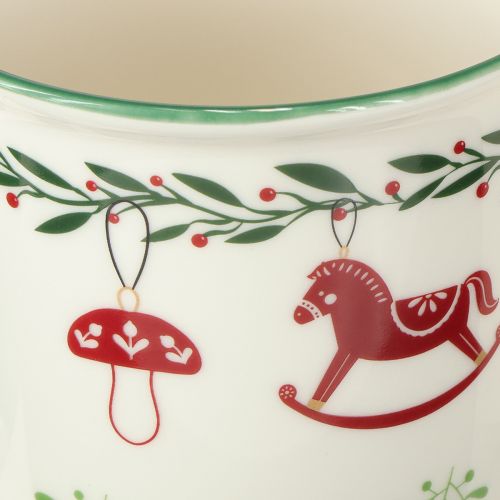 Itens Caneca de natal cerâmica vermelha verde creme H9cm 2 peças
