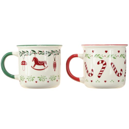 Itens Caneca de natal cerâmica vermelha verde creme H9cm 2 peças