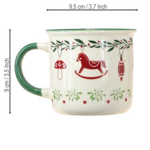 Itens Caneca de natal cerâmica vermelha verde creme H9cm 2 peças