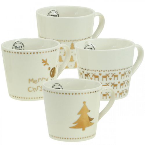 Floristik24 Copos de Natal copos de cerâmica de ouro creme H9cm 4pcs