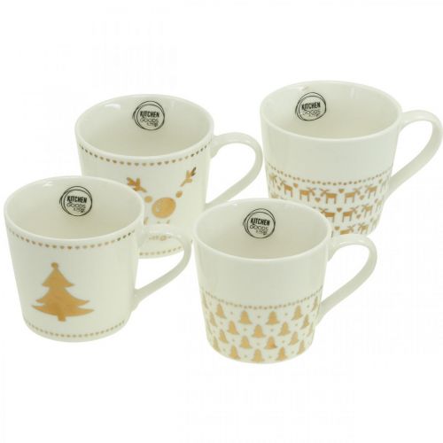 Floristik24 Copos de Natal copos de cerâmica de ouro creme H9cm 4pcs