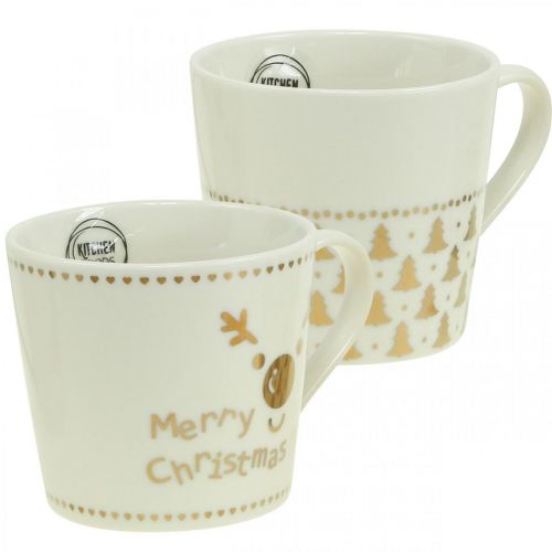 Floristik24 Copos de Natal copos de cerâmica de ouro creme H9cm 4pcs