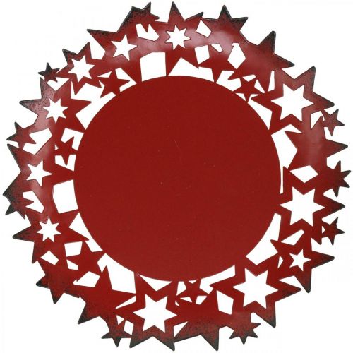 Floristik24 Prato de Natal Prato decorativo de metal com estrelas vermelho Ø34cm