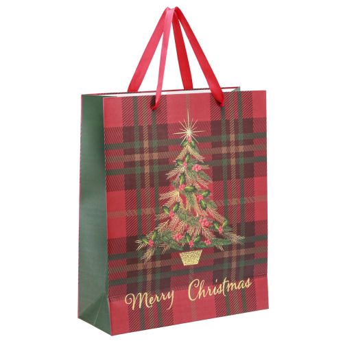 Itens Saco de Natal com alças árvore de Natal xadrez 26×32×10cm 4 unidades