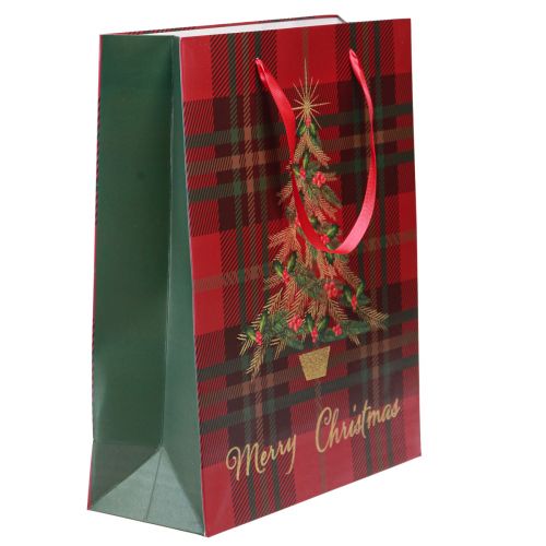 Itens Saco de Natal com alças árvore de Natal xadrez 26×32×10cm 4 unidades