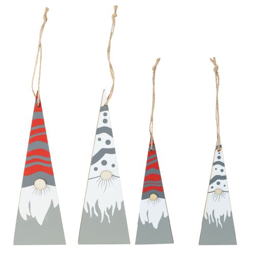 Gnomos de Natal de madeira para pendurar cinza vermelho 15/19,5cm 8 peças