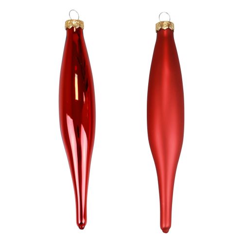 Floristik24 Cone de Natal cone de vidro vermelho brilhante / fosco 15 cm 6 unidades