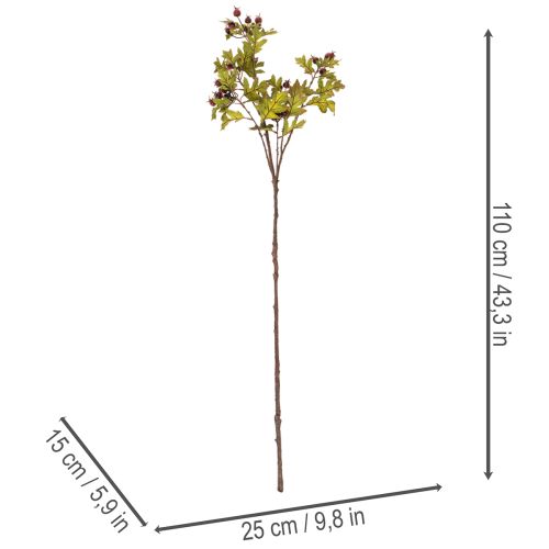Ramo artificial de espinheiro com bagas vermelhas, decoração, 110 cm | Floristik24.pt