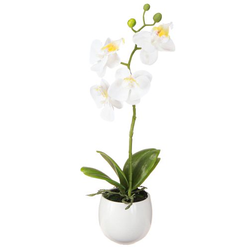 Flores artificiais de orquídea branca em vaso Phalaenopsis H33cm