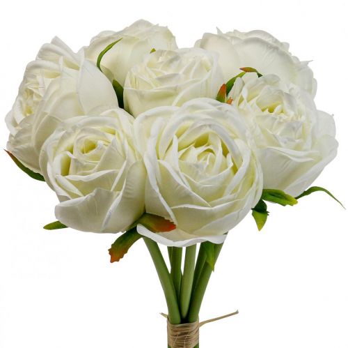 Floristik24 Rosas brancas flores de seda rosas artificiais em um cacho H28cm 7uds
