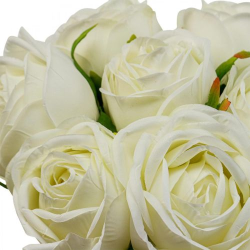 Floristik24 Rosas brancas flores de seda rosas artificiais em um cacho H28cm 7uds