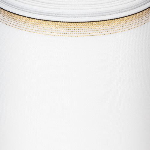 Itens Fita branca moiré para guirlanda com borda de pérolas douradas, 175 mm - Fita elegante para decoração e arranjos florais.