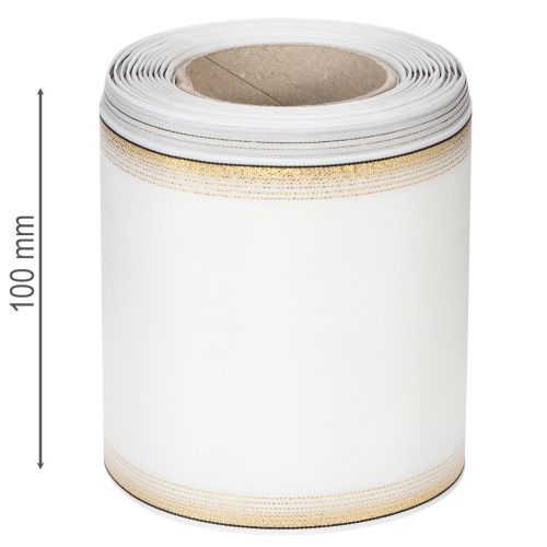 Itens Fita decorativa branca em moiré com borda de pérolas e acabamento em tafetá, fita para coroa de flores, fita de luto, largura 100 mm, comprimento 25 m