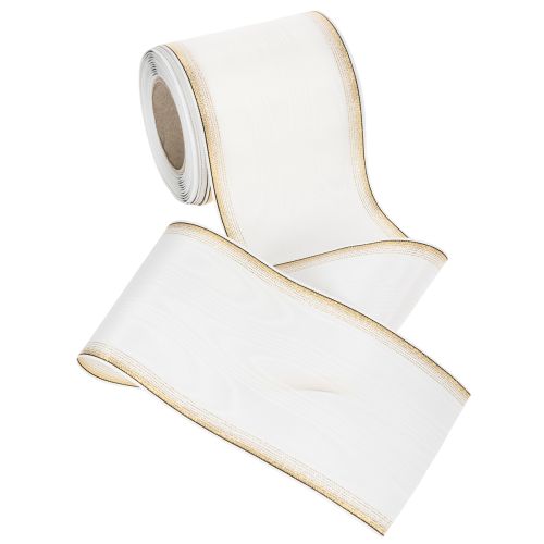 Itens Fita decorativa branca em moiré com borda de pérolas e acabamento em tafetá, fita para coroa de flores, fita de luto, largura 100 mm, comprimento 25 m