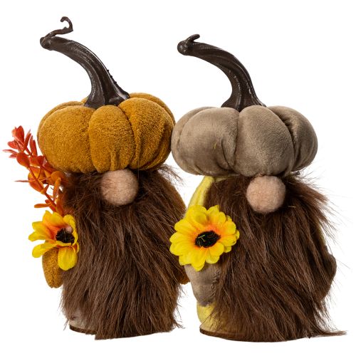 Conjunto de 2 estatuetas de outono: abóbora, gnomo, girassol e barba, 16 cm.