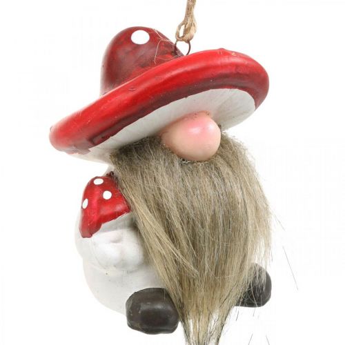 Itens Gnomo decorativo em cerâmica para pendurar com chapéu cogumelo vermelho, branco Alt. 8cm 4uds