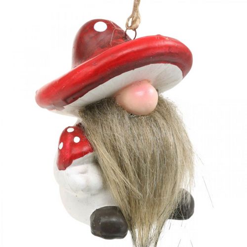 Floristik24 Gnomo decorativo em cerâmica para pendurar com chapéu cogumelo vermelho, branco Alt. 8cm 4uds
