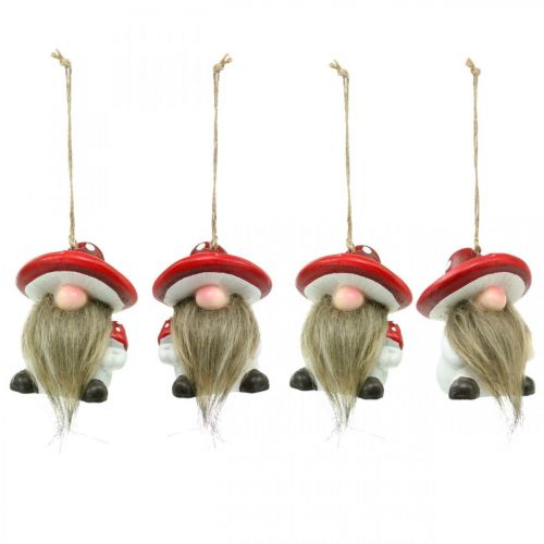 Floristik24 Gnomo decorativo em cerâmica para pendurar com chapéu cogumelo vermelho, branco Alt. 8cm 4uds