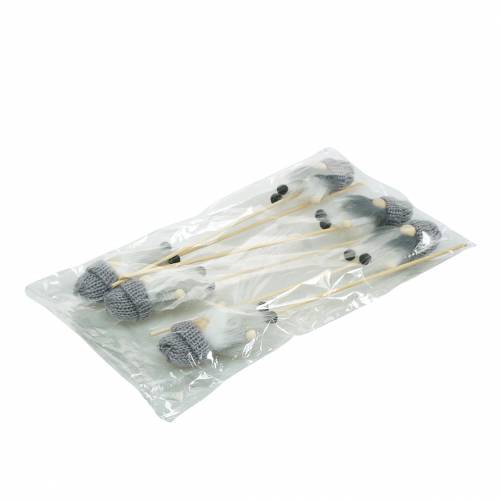 Floristik24 Flor plug gnomo com gorro de lã cinza 8.5cm L29cm 6pcs