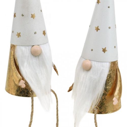 Itens Figura decorativa de Natal Gnomo branca, dourada Ø6,5cm Alt.22cm 2 unidades