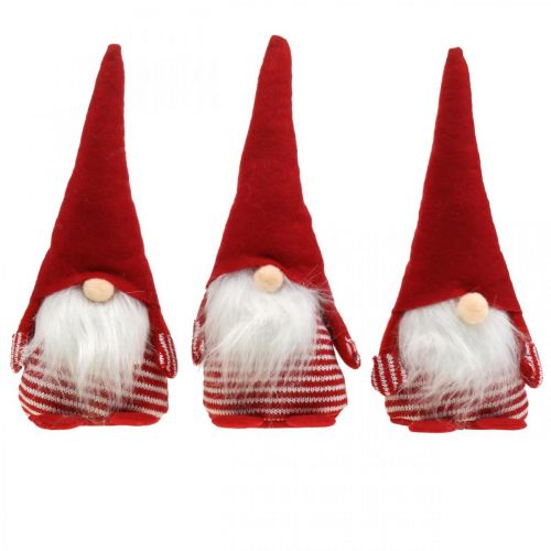 Floristik24 Gnomo com barba, decoração do Advento, anão decorativo A 24 cm L 9 cm 3 unidades