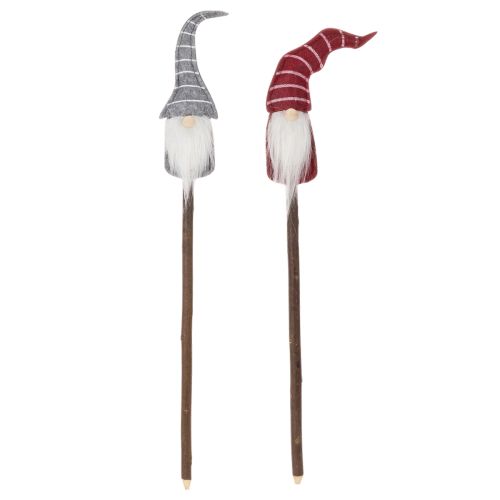 Gnomo decorativo com chapéu listrado em bastão de madeira, 46 cm, conjunto de 6 peças | Floristik24.pt