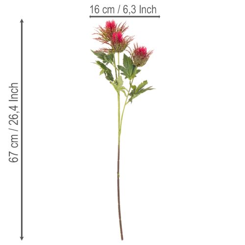 Ramo artificial de cardo vermelho para decoração, 67 cm, 3 peças | Floristik24.pt