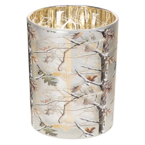 Lanterna de vidro com desenho de galho, interior dourado, 12 cm