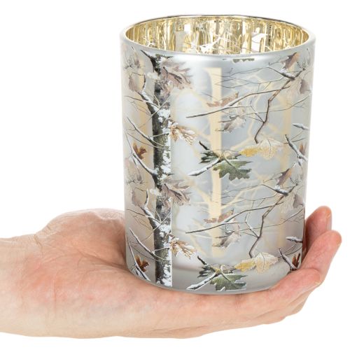 Lanterna de vidro com desenho de galho, interior dourado, 12 cm | Floristik24.pt