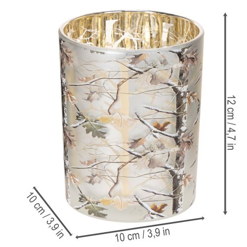 Lanterna de vidro com desenho de galho, interior dourado, 12 cm | Floristik24.pt