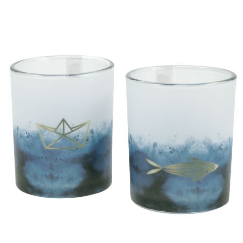 Floristik24 Lanternas azuis e brancas com barco e peixes Ø6cm