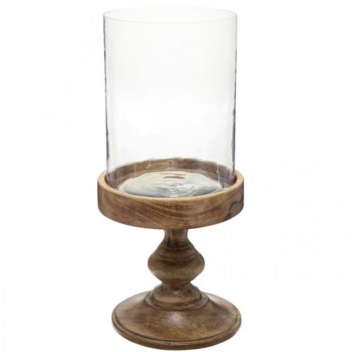 Lanterna de vidro sobre base de madeira vidro decorativo antigo Ø22cm H45cm