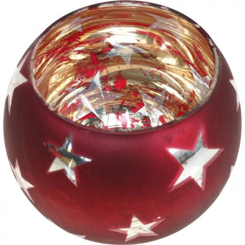 Itens Lanterna de vidro tealight vidro com estrelas vermelhas Ø9cm H7cm