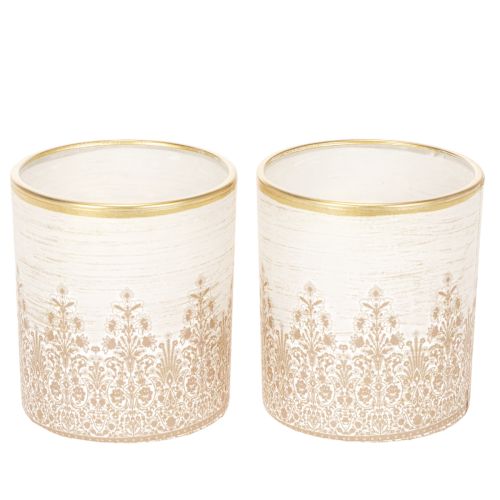 Porta-velas de vidro com estampa floral, Ø8cm A9cm, 2 peças