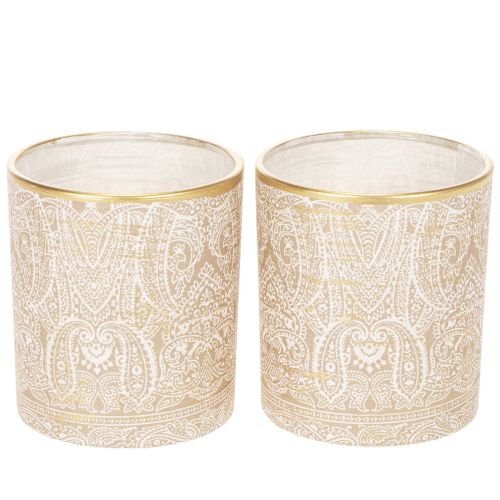 Porta-velas de vidro com estampa paisley, Ø8cm, A9cm, 2 peças