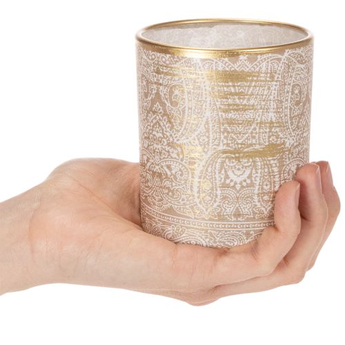 Porta-velas de vidro com estampa paisley, Ø8cm, A9cm, 2 peças | Floristik24.pt