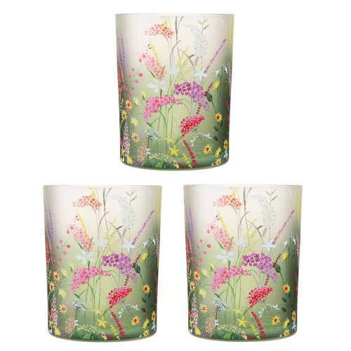 Floristik24 Lanterna de vidro com flores coloridas verão Alt.12,5 cm 3 unidades