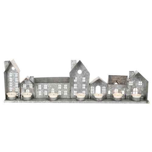 Fileira decorativa de casinhas com suportes para velas pequenas, decoração de Advento, 68 cm | Floristik24.pt