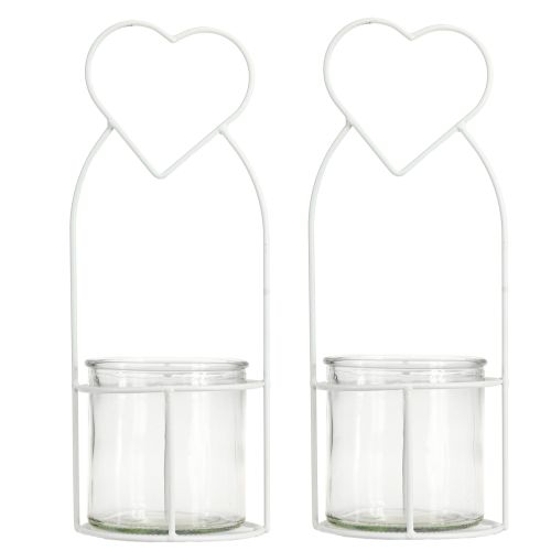 Itens Lanterna Coração Branco Suporte para Lanterna Vidro Ø12cm Alt.30cm 2pcs