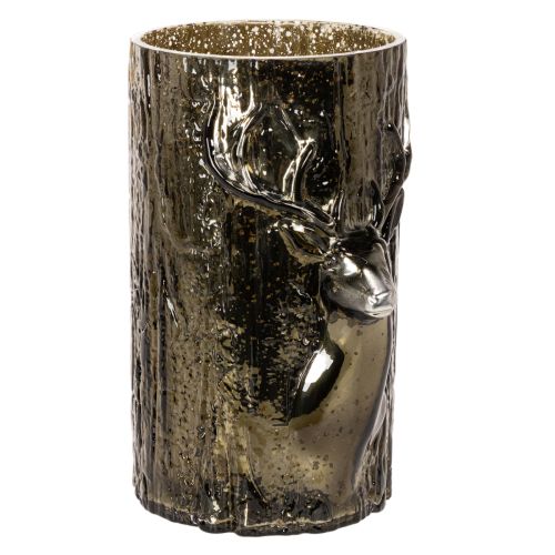 Porta-velas de vidro com relevos de cabeça de veado e árvore, decoração de inverno, 26 cm comprar | Floristik24.pt