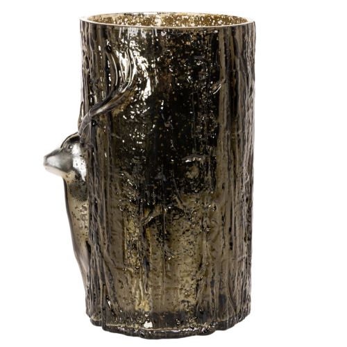 Porta-velas de vidro com relevos de cabeça de veado e árvore, decoração de inverno, 26 cm | Floristik24.pt