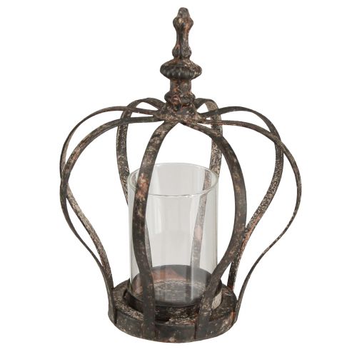 Floristik24 Lanterna Coroa Castanho Ferrugem Com Vela Vidro Ø14cm Alt.18cm