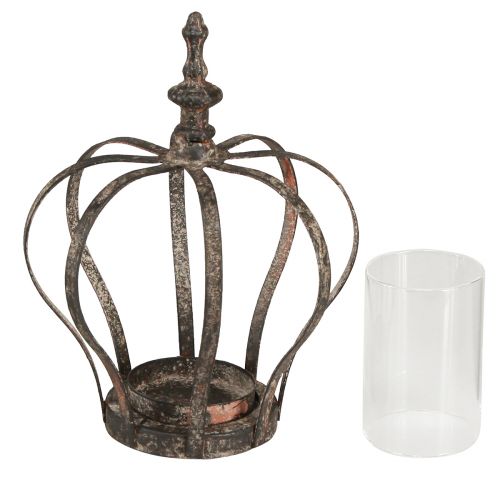 Itens Lanterna Coroa Castanho Ferrugem Com Vela Vidro Ø14cm Alt.18cm